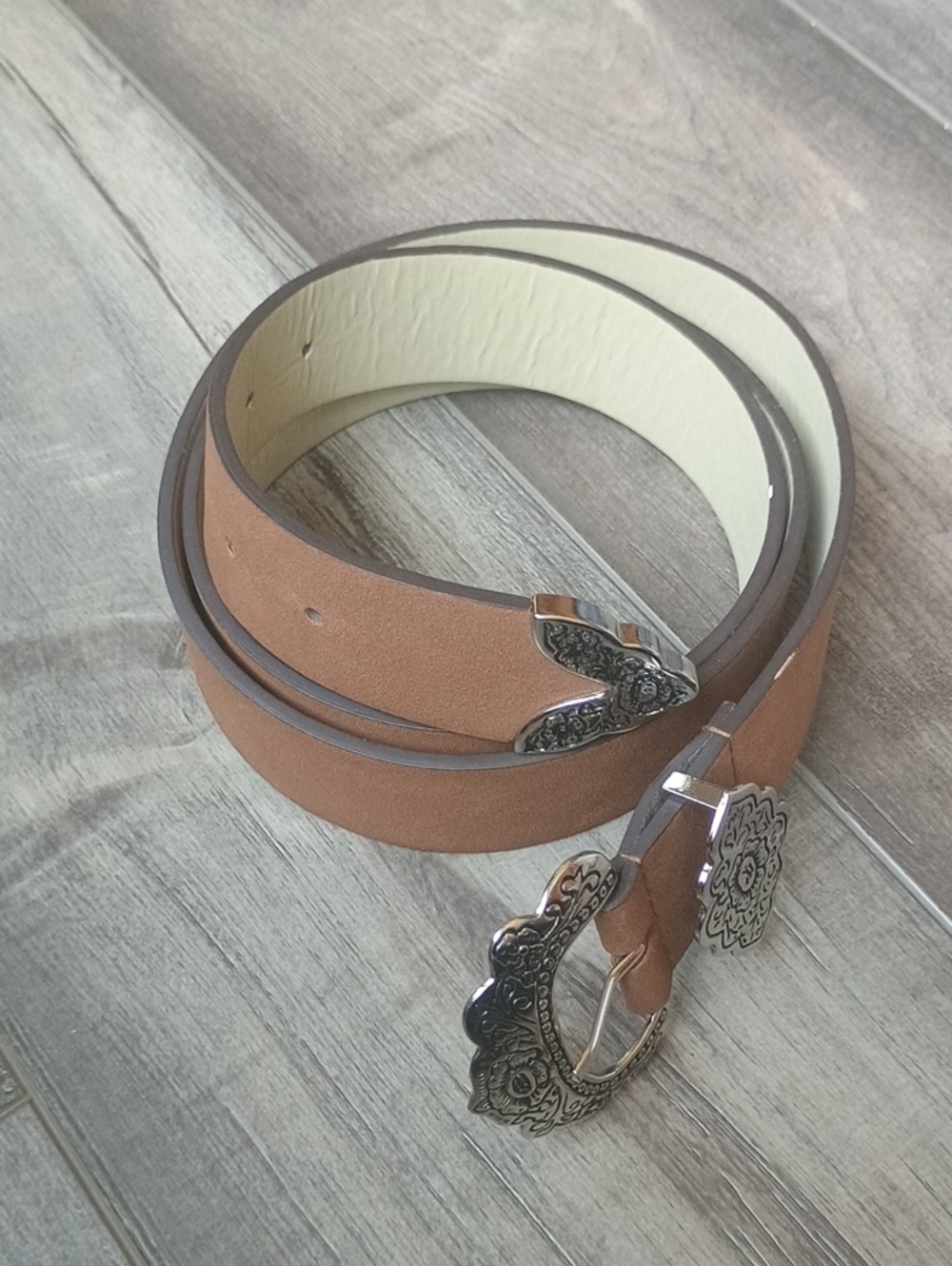 Women's Brown Western Belt with Ornate Silver Buckle